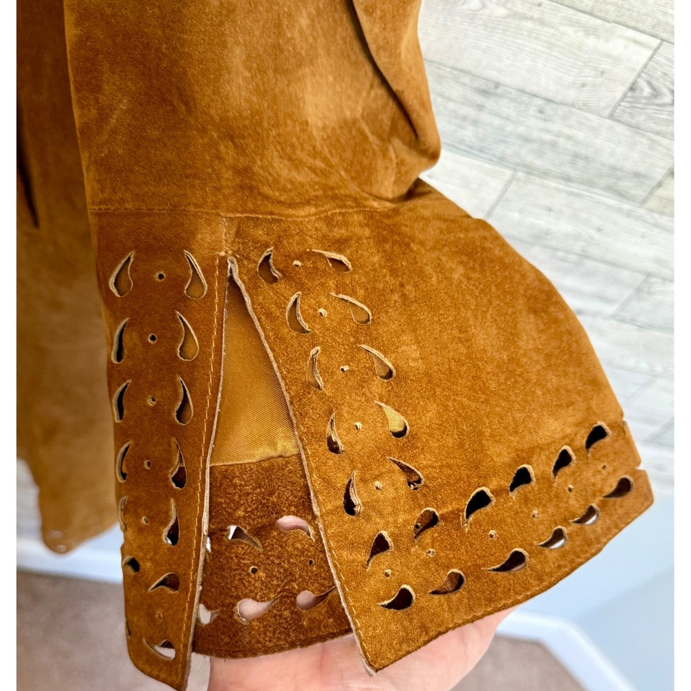 Clifford & Wills Womens 16 Brown Suede Leather Trench Coat Bell Sleeve Boho 90s - Picture 11 of 13